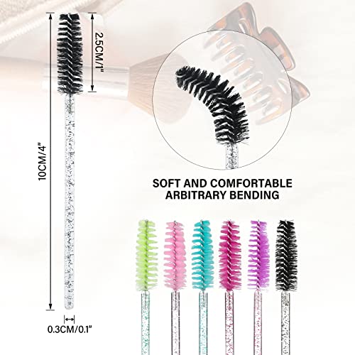 Image of G2PLUS 300PCS Crystal Eyelash Brushes, Disposable Mascara Wands Makeup Applicator, Adjustable Lash Spoolies for Eyelash Extensions and Eyebrow Brush (Colourful)
