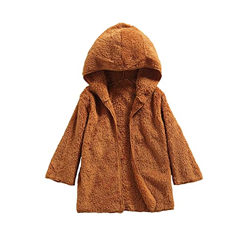 Douhoow Toddler Boys Girls Hooded Sherpa Jacket Open Front Plush Fleece Warm Winter Outwear Coat (Brown, 5-6T)