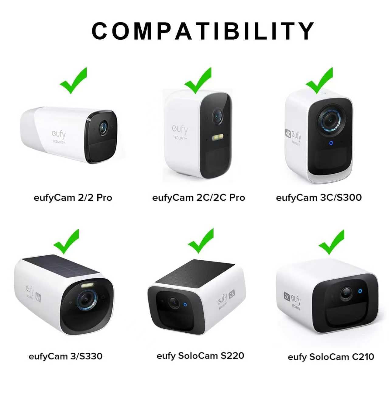 Soporte de pared para cámaras de seguridad eufy 2C/2C Pro, 2/2 Pro, 3C/S300, 3/S330 y eufyCam SoloCam S220/C210. ​​Ajustable 360 ​​grados, adhesivo o con tornillos (2 unidades)
