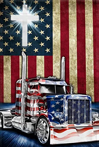 Generic HCEDIY 5D Diamond Art Painting By Number Kits Full Drill Truck American Flag Patriotic Diamond Art 16X20 Inch Round Drill Diamond Art Dots cover