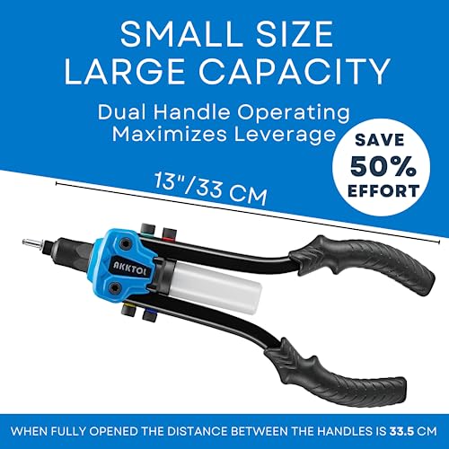 AKKTOL Nietenzange Nietzange Set inkl. 210 Nieten | Blindnietzange für 6,4mm-2,4mm Blindnieten | Popnietenzange Set-Profi Handnietzange geeignet für Edelstahl, Stahl & ALU-Nieten | schwere Ausführung