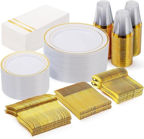 GATHER 350pcs Gold Plastic Plates – Disposable Plastic...