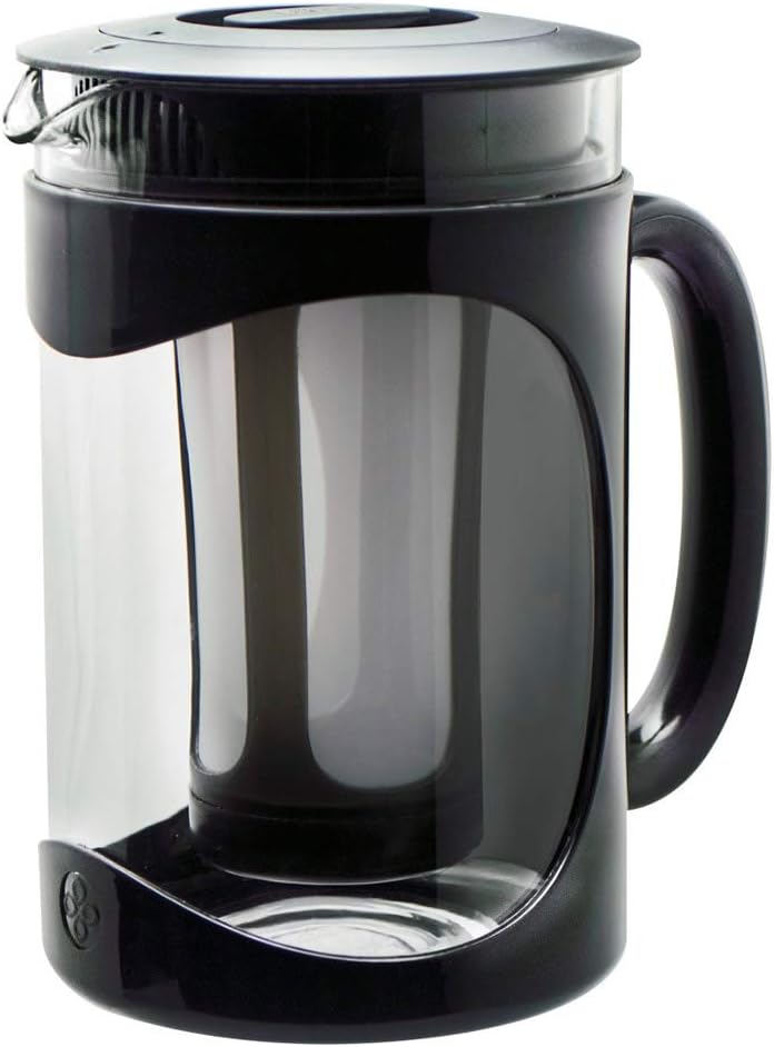 PBPBK-5101 Burke Deluxe Cold Brew Iced Coffee Maker, Comfort Grip Handle, Durable Glass Carafe, Removable Mesh Filter, Perfect 6 Cup Size, Dishwasher Safe, 1.6 Qt, Black