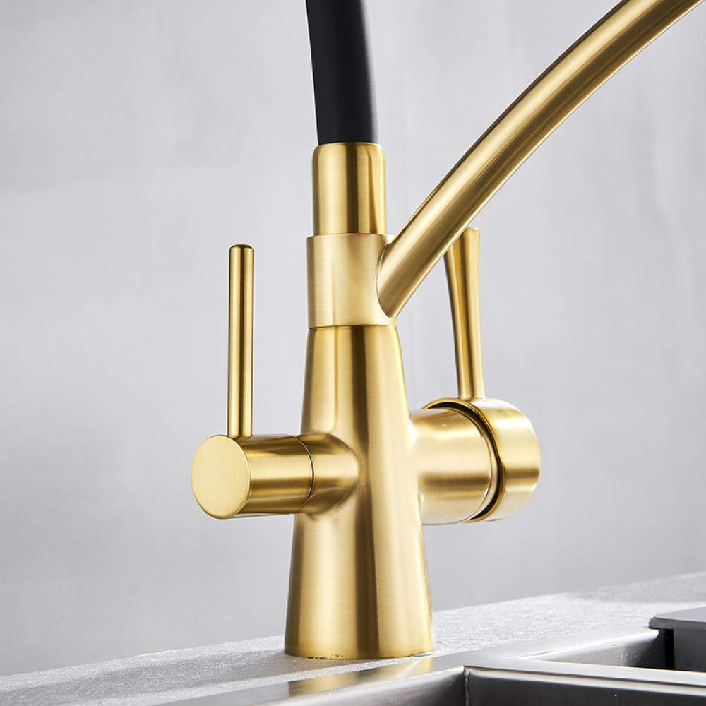 Grifo caliente y frío Grifo del fregadero de la cocina Grifo Mezclador de filtro de agua pura Grúa Manijas dobles Purificación de la cocina, negro mate B, talla única
