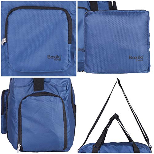 Boxiki Travel Foldable Duffle Bag – Large Duffel Bag for Women and Men, Gym Bag for Women with Shoe Compartment, Compact Travel Luggage Gym Duffle Bag - Packable Sports Travel Duffel Bag (Blue)