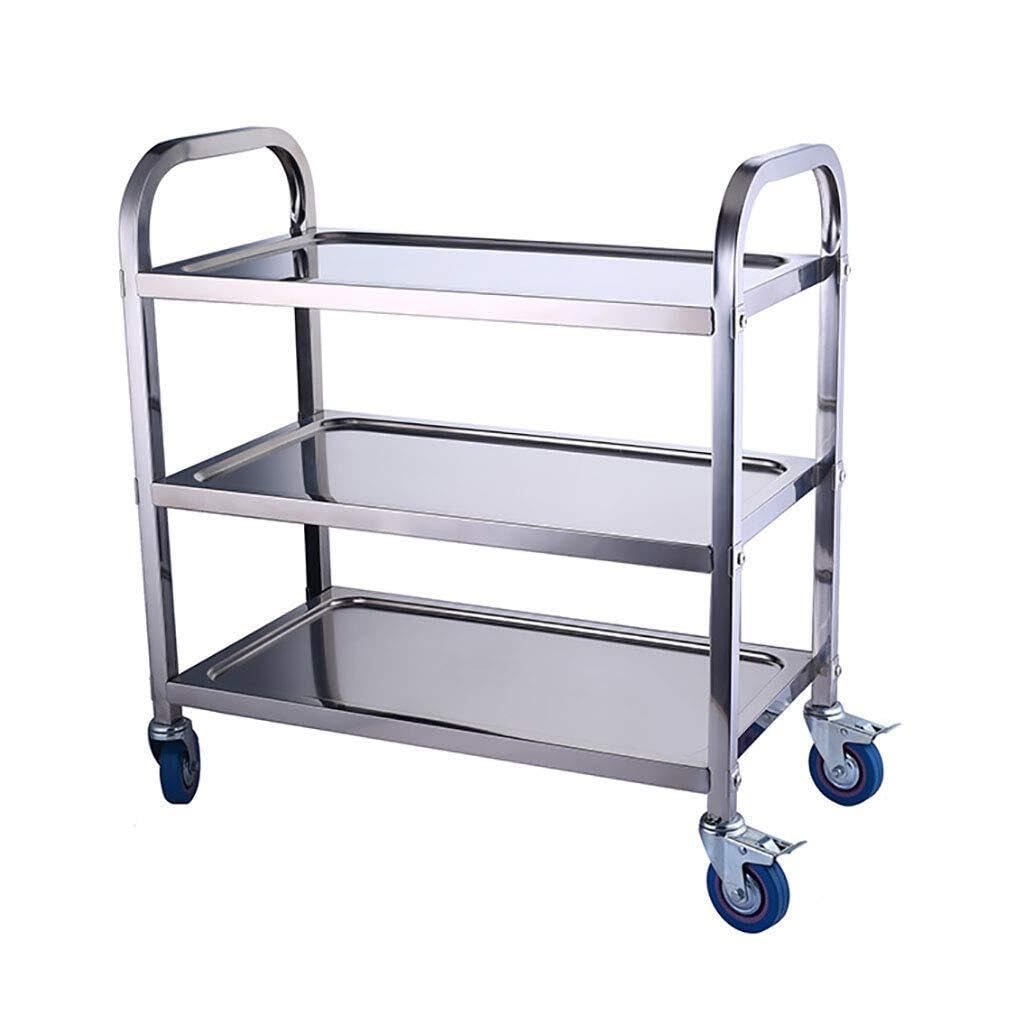 Wózek kuchenny ze stali nierdzewnej, 3-poziomowy wózek do serwowania z zamykanymi kółkami do domu, restauracji, hotelu i szpitala – 95 cm x 50 cm i wszechstronne mobilne rozwiązanie do przechowywania