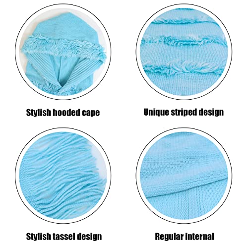 Elegante Maglione Poncho Donna Invernale Poncho con Cappuccio Mantella Scialle Uncinetto con Strisce di Peluche e Franges Scialle della Moda Monocromo Irregular Moda Giovane Top