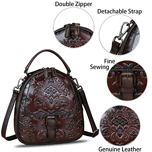 Image of Genuine Leather Backpack for Women Crossbody Shoulder Bag Vintage Rucksack Fashion Knapsack Purse Daypack Bag (Coffee)