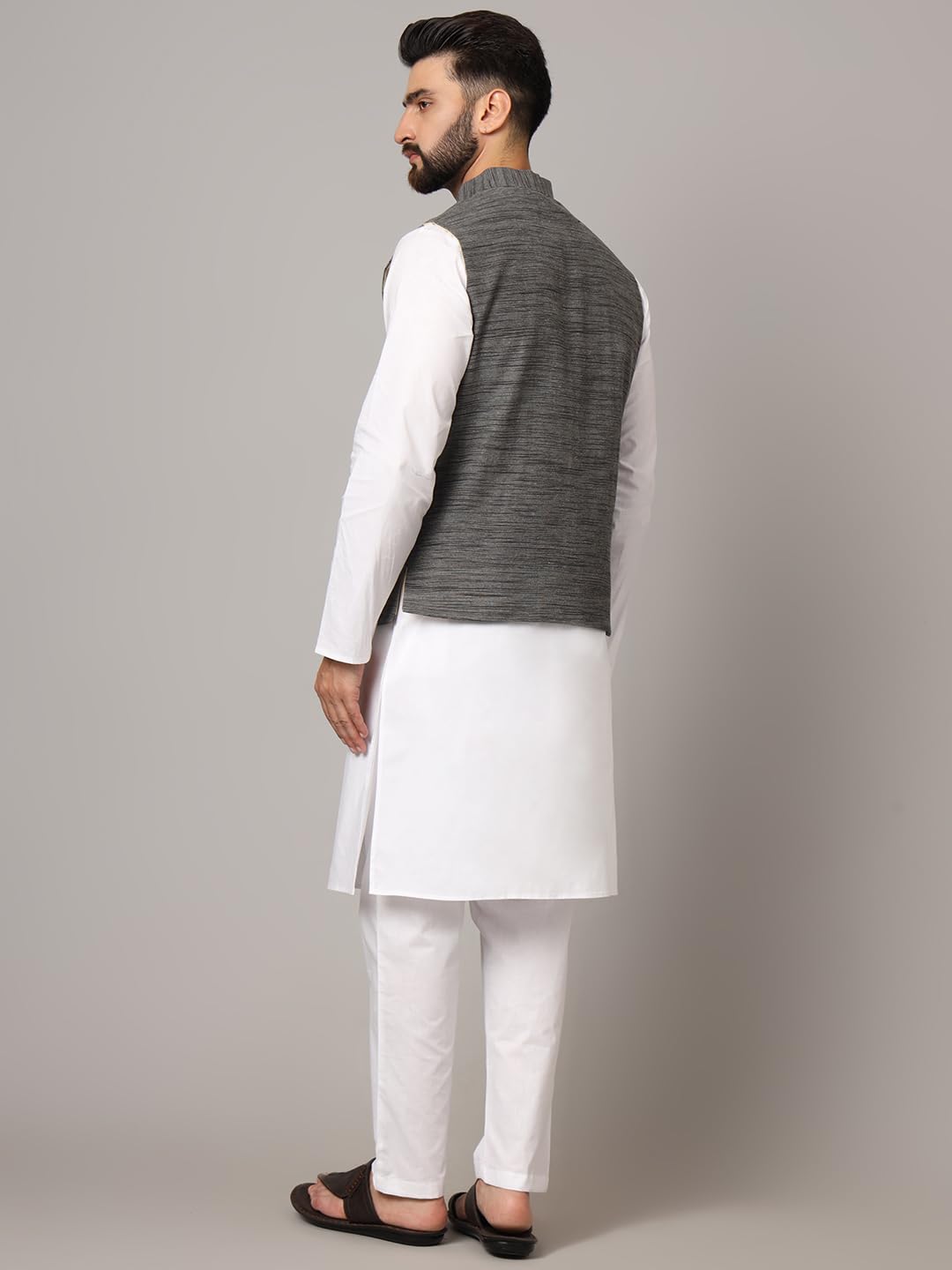 LATEST CHIKAN Men's Nehru Jacket/Waistcoat Sophisticated Ethnic Wear - SADRI-DK-GY-46 - Image 5 thumbnail