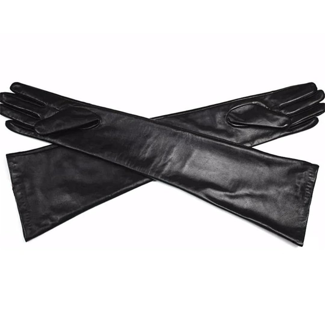 Damen Lange Schaffell Lederhandschuhe Echtes Leder Ellenbogenlänge Fleece Gefüttert Warm Herbst Winter Stil