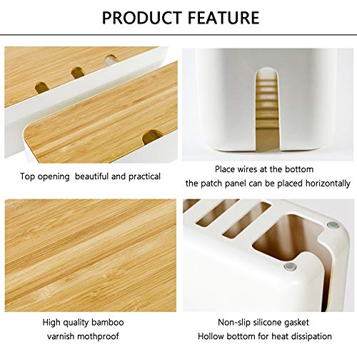 2 Pack White Cable Management Box Set Bamboo Lid ABS Material with 23 Cord Organizer Kit Include Cable Sleeve for Computer TV Home Office Desktop Kitchen Power Stripe Wire Storage