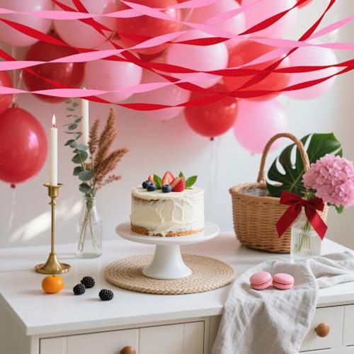Image of 4 Crepe Paper Streamers Rolls, 328ft Pack of Red and Pink Crepe Paper for Women Girls Valentines Day Mothers Day Wedding Engagement Anniversary Party Decoration Supplies (1.8 inch x 82 ft /Roll)