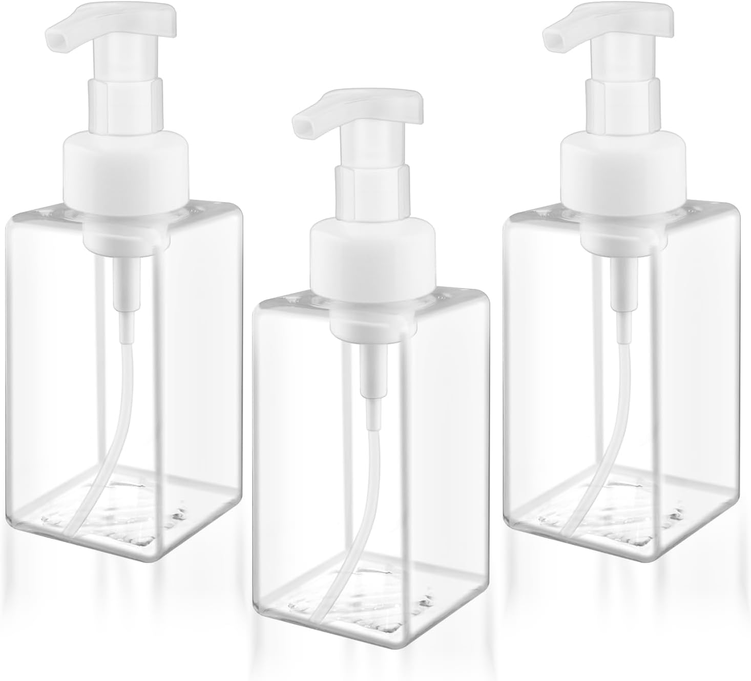 3 Pack Foaming Soap Dispenser Empty Plastic Foam Pump Bottle Refillable Foam Soap Bottle Dispenser for Shampoo Liquid Soap Face Wash (Clear, 450ml/15oz)