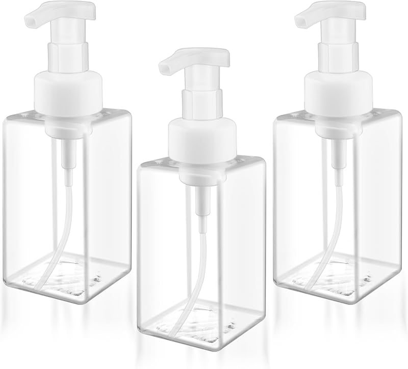 ConStore Frasco Plástico Recarregável com Bomba Espumadora Transparente, 450 mL, Pacote com 3