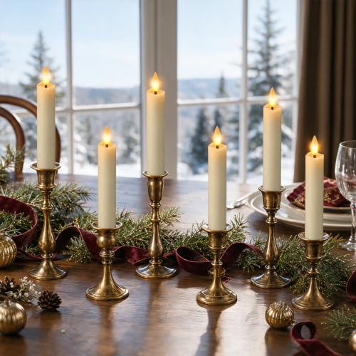 Image of 6 inch Rechargeable Flameless Taper Candles with Remote, Charging Base, 6 Pcs