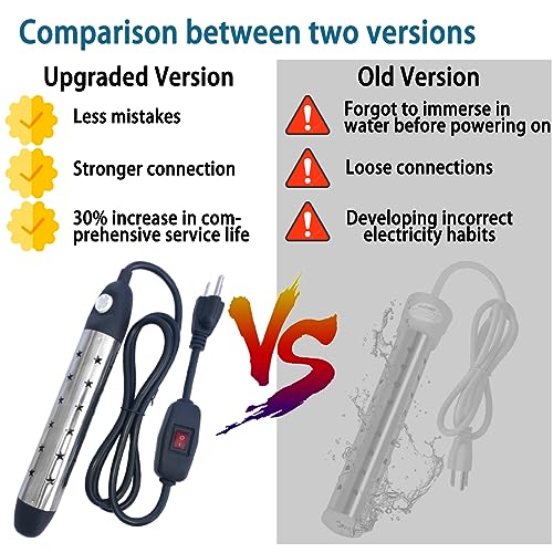 HAIYEATBNB Immersion Water Heater, Electric Submersible Bucket Heater with Switch Control, Heat 5 Gallons of Water in Minutes (Black) - Thumbnail 5