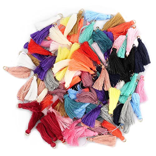 Honatrv 100 pièces 3,5 cm Petit Coton Pendentif Tassel 20 Couleurs Différentes Mini Glands pour la Confection de Bijoux, Projets de Bricolage, Signets Cover
