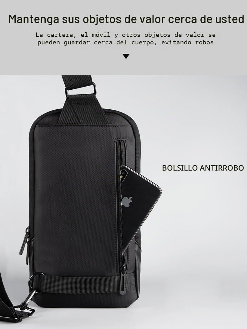 ZhaoCo Bolsos Cruzados para Hombre, Bolsa de Pecho Pequeña Moda Ligero para Ciclismo Vacaciones Fiesta Viaje Casual Negro