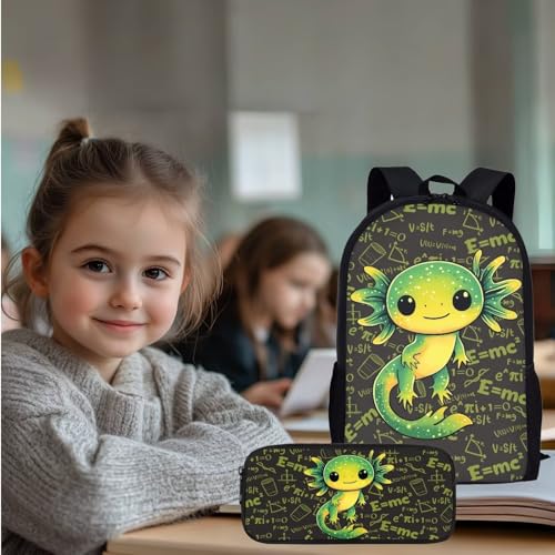 Axolotl School Backpack Set Girls 4 Piece Set Backpack for Boys Insulated Lunch Bag for Kids Pencil Case Boys Elementary Water Bottle Sling Carrier Escolares Para Niños4