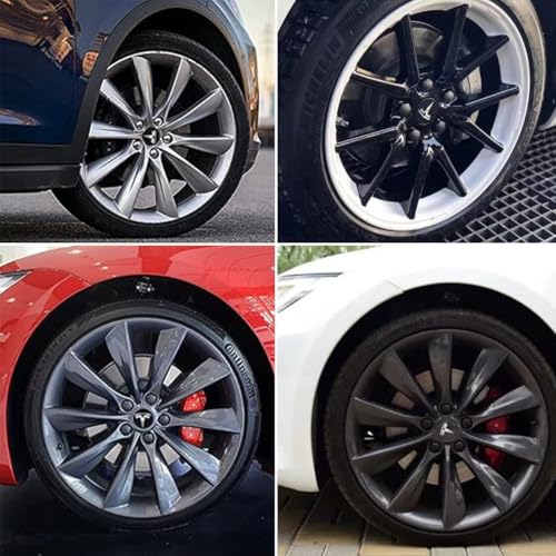 Radkappen Set Kompatibel mit Tesla Model 3 / Model Y, 4 Nabenkappen + 20 Radmutterkappen, Radnaben-Mittelabdeckungen Radmutterkappen, Radkappen-Kit mit Tesla-Logo - Schwarz