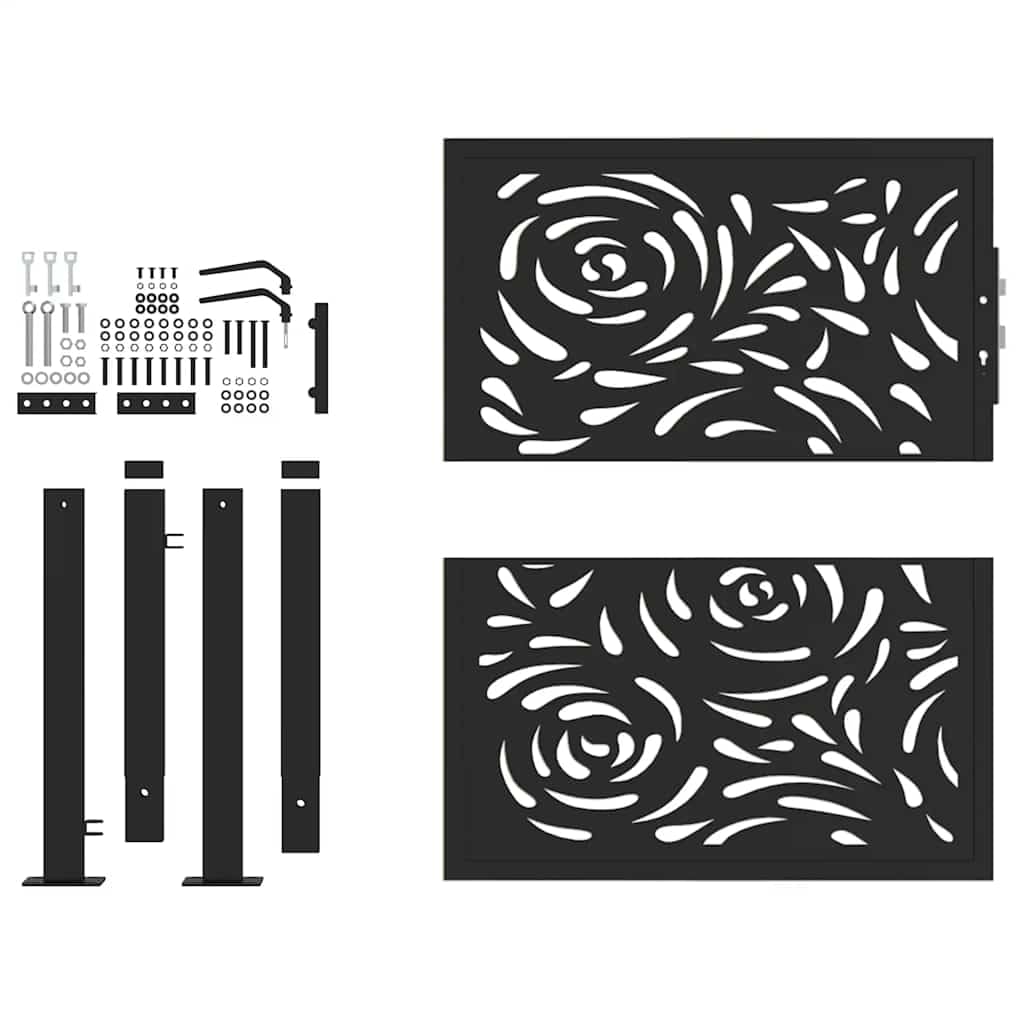 IKAYAA Gartentor 105 x 106 cm Stahl, Flammen-Design, Gartentür aus Metall verzinktem Stahl, Gartentür, Gartentor Metall, Gartentore, Einfahrtstor, Gartenpforte, Hoftor, Stahl/Schwarz