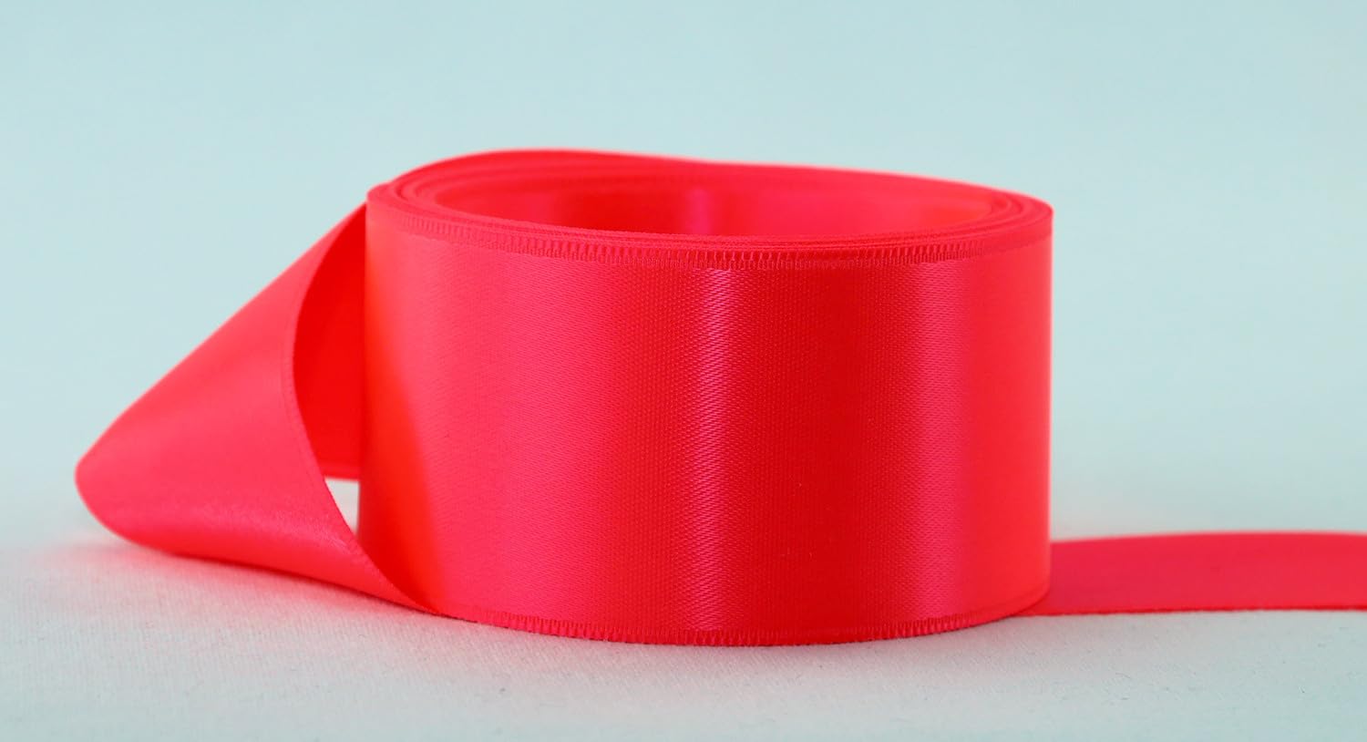 Ribbon Bazaar Double Faced Satin - Premium Gloss Finish - 100% Polyester Ribbon for Gift Wrapping, Crafts, Scrapbooking, Hair Bow, Decorating &amp; More - 5/8" Neon Pink 50yd Spool