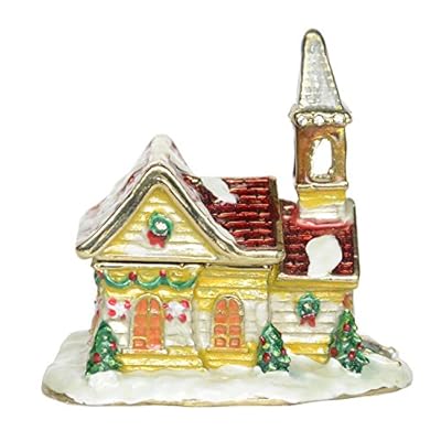 Minihouse Christmas House Trinket Jewelry Box Hinged Hand-Painted Figurine Collectible Ring Holder Necklace Container Novelty Gifts with Gift Box