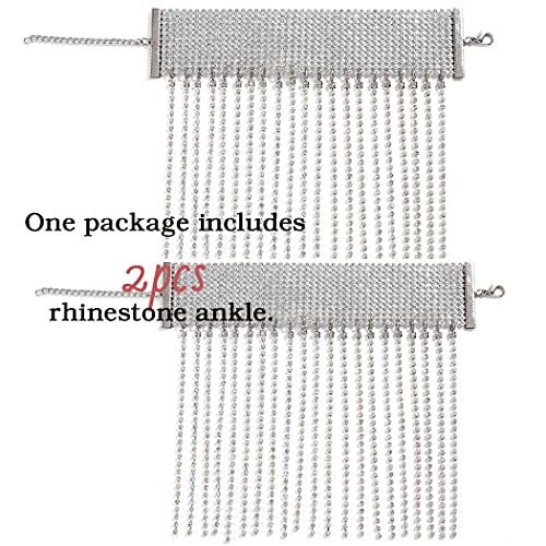 Elabest Rhinestone Ankle Bracelets Crystal Tassel Anklet 2Pcs Glitter Tennis Foot Chain Wedding Jewelry Accessories For Women And Girls (Silver) #TOP3