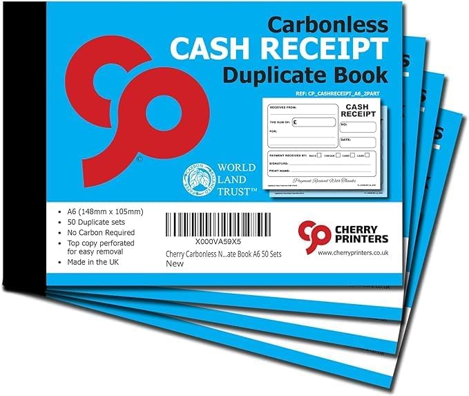 Cherry Carbonless NCR Cash Receipt Duplicate Books A6 50 Sets **4 Pack ...
