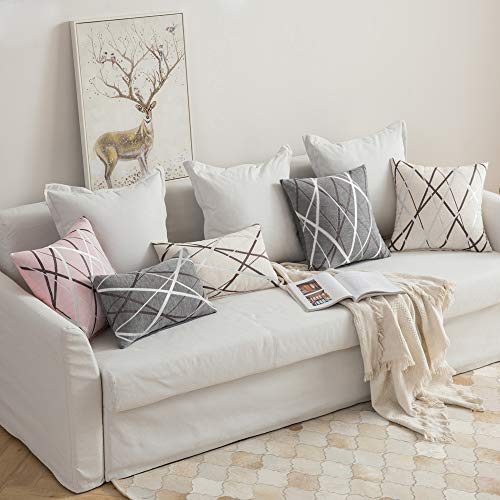 Miulee Pack Of 2 Decorative Throw Pillow Covers Woven Textured Chenille Cozy Modern Concise Soft Light Tan Square Cushion Shams For Bedroom Sofa Car 18 X 18 Inch #TOP4