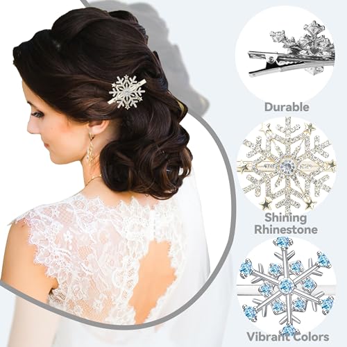 Image of 6 PCS Christmas Snowflake Hair Clips for Women Sparkly Rhinestone Snowflake Hairpin Barrette Holiday Wedding Bridal Hairstyle Salon Christmas Holiday Party Hair Accessory Gifts (Snowflake)