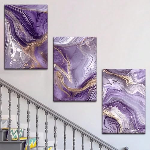 Toile abstraite violette aquarelle triptyque poétique pour décorer vos murs - 5