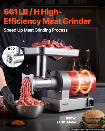 Image of VEVOR, 661 Lbs /Hour800 W Machine, 1.5 HP Electric Mincer with 2 Grinding Plates, Sausage Kit Set Meat Grinder Heavy Duty, Home Kitchen & Commercial Use Red, 800 W