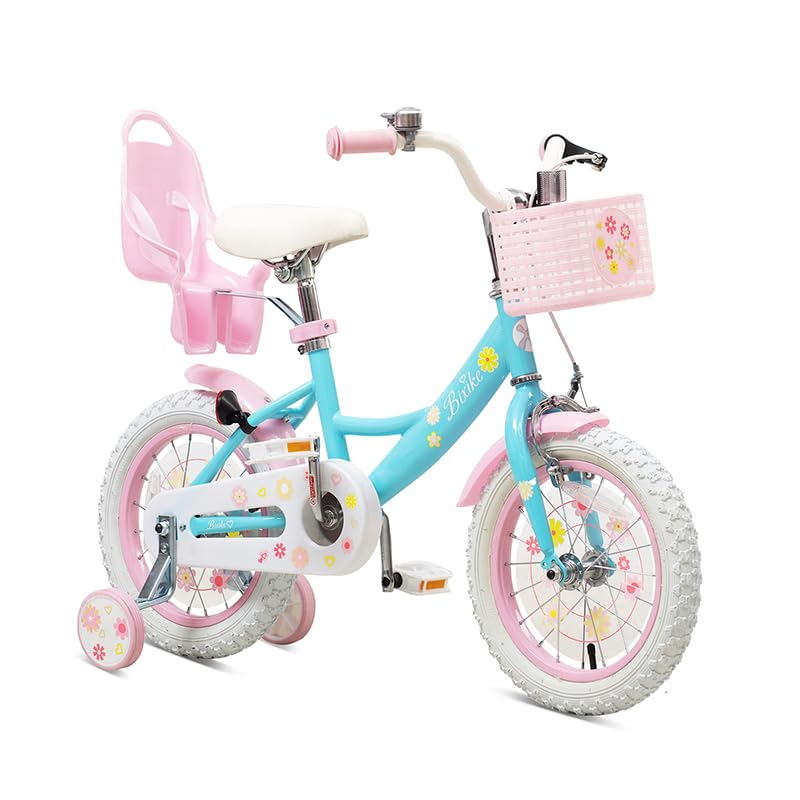 Girls Bike with Basket for Toddlers and Kids Aged 3-14, 12 14 16 18 Inch with Training Wheels, 20 Inch with Kickstand & Rear Rack, Princess Style Bicycle with Doll Seat & Daisy Prints for Gift