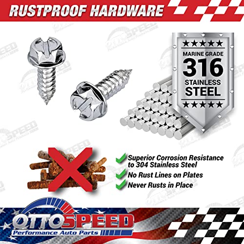 Ottospeed License Plate Screws And Caps Kit - Anti Theft Security Fasteners With Threaded Screw Covers For Front And Back Plates On Cars, Trucks, And Suvs - 12-Piece Chrome Stainless Steel Bolt Set #TOP4