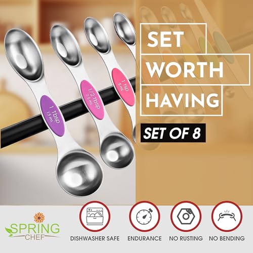 Image of Spring Chef Stainless Steel Magnetic Measuring Spoons Set of 8, Neon