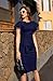 Memoriesea Women's Vintage Church Ruffle Sleeve Ruched Bodycon Work Midi Pencil Dress Navy Blue