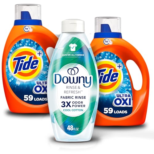 Bundle of Tide Ultra Oxi Liquid Laundry Detergent, 59 Loads, 84 fl oz, + Downy Rinse & Refresh...