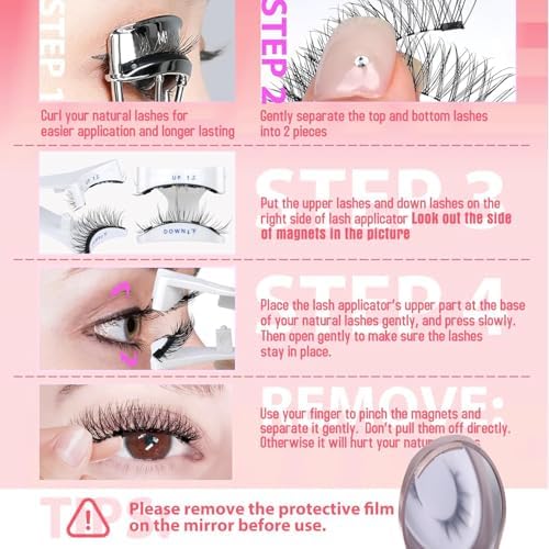 Hunnyfit Magnetic Lashes, 2026 New Magnetic Eyelashes with Applicator Natural Look, Reusable Glue-free False Eyelashes Series (C, Devil Series(EM10+EA06)) - 3