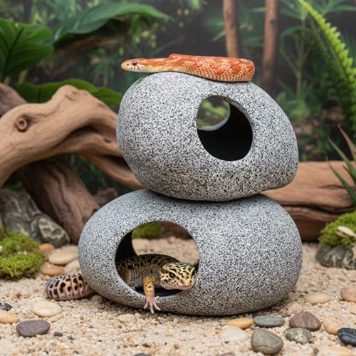 Image of Aquarium Cave Decor - 2 PCS Natural Fish Tank Rocks for Betta Hideout and Shrimp Breeding, Hand-Polished Smooth Edges, PH Neutral, Ideal for 5-20 Gallon Tanks, Aquascaping Stone Ornaments