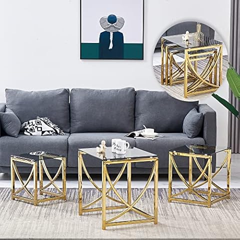 ZOONFA Nest of 3 Modern Glass Tables Cover