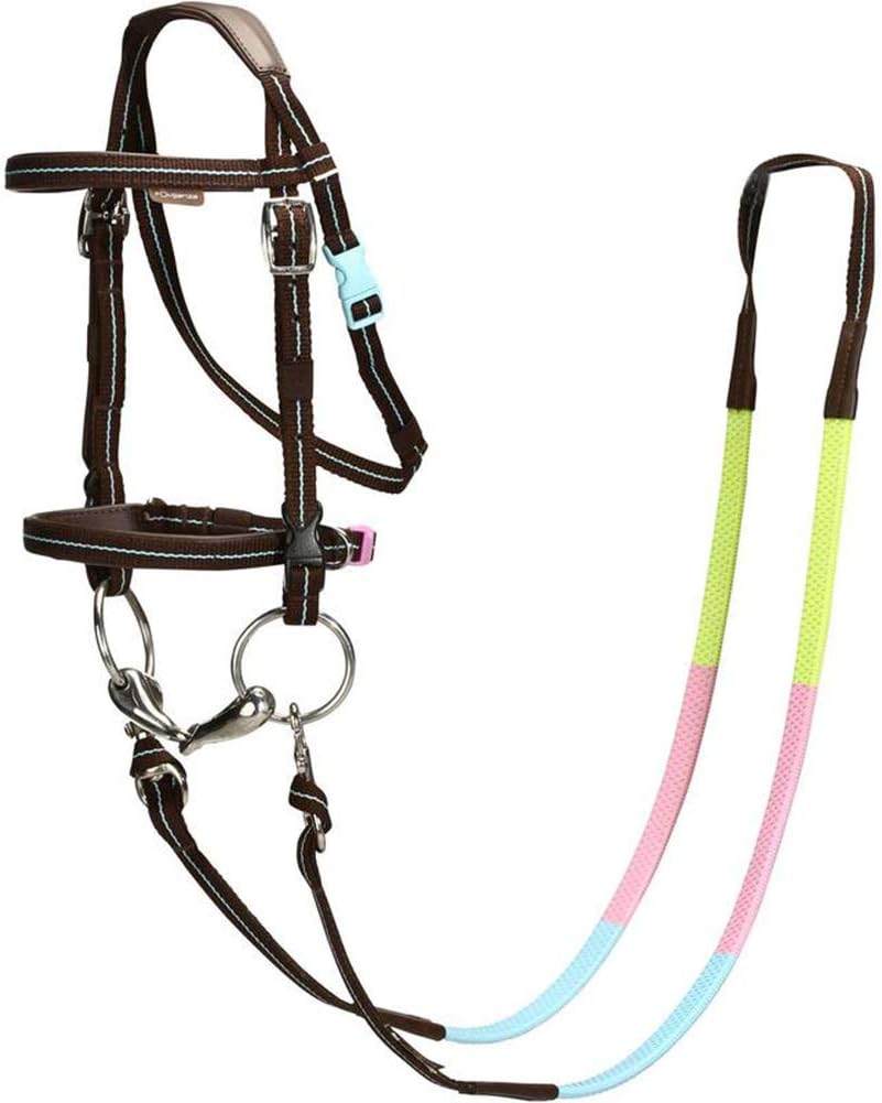 Wumudidi Leather Padded Bridle with Multi Coloured Rubber Grip Training Reins