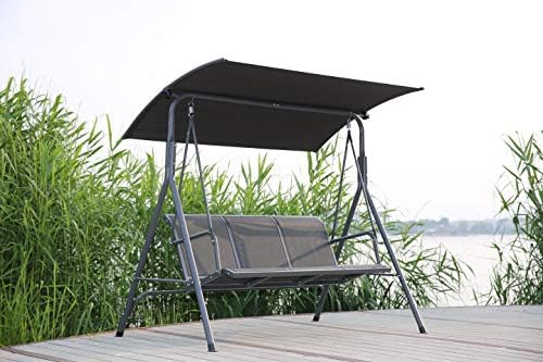 Angel Living Swing Chair 3 Seaters Textilene Canopy Swings Grey 170x110x153cm