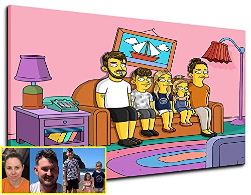 The Simpsons Canvas - Custom Family Portrait Canvas Wall Art Decor Merchandise Gifts, Digital Yellow Cartoon Illustration Caricature Drawing From Photos, Get Simpsonized - iToonify