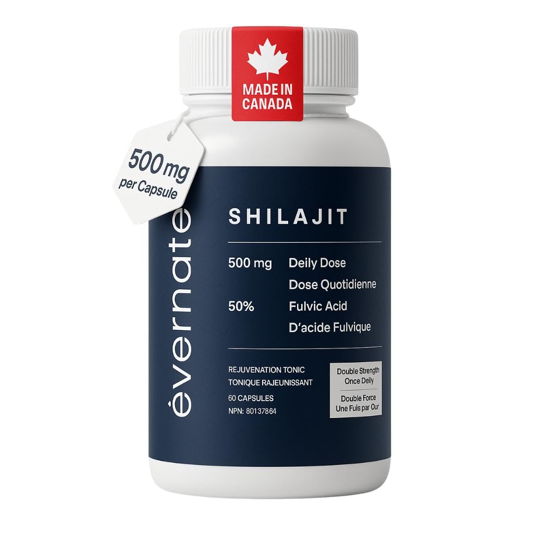 NEW Extra-Strength 500mg Per Capsule – Evernate Shilajit Capsules, Pure Himalayan Natural Shilajit for Men & Women, 1 Capsule/Day, Trace Minerals, Immune Support, Energy & Vitality