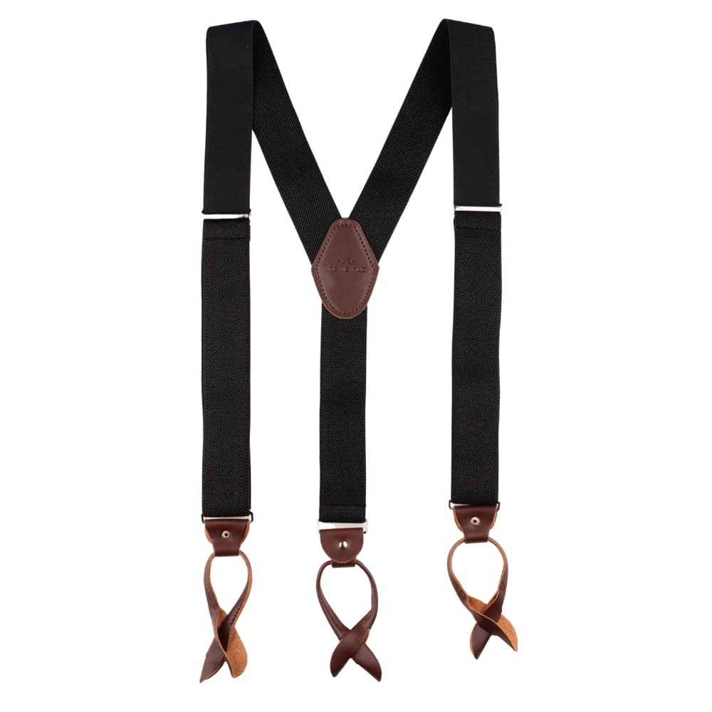 the tie hub Gentry Black with Brown Y-Back Button Elasticated Suspender for Men-picture-11