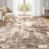 Abstract Living Room Rug 5x7 - Modern Washable Soft Thin Area Rug for Living Room Bedroom Under Dining Table - Neutral Indoor Floor Rug Carpets for Home Office Playroom Nursery - Brown