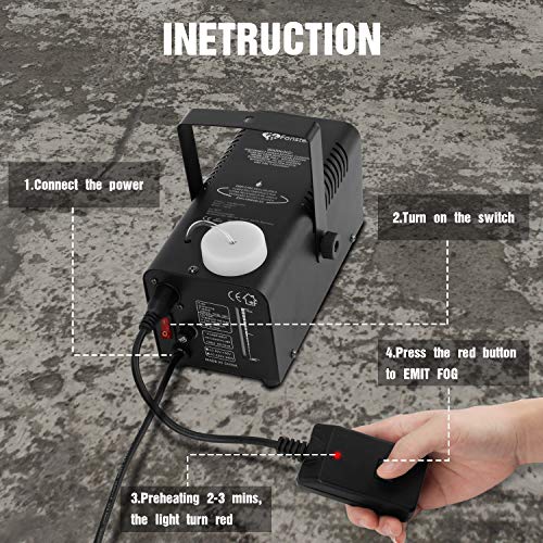 Halloween Fog Machine 500W - Fansteck Wireless Remote Control Smoke Machine 2400 CFM - Perfect for Holiday Party Wedding Christmas Halloween (Black)