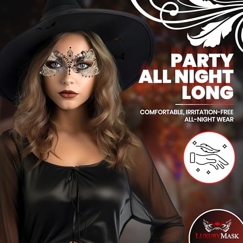 Image of Masquerade Mask for Women with Rhinestones - Elegant Metal Half Face Mask for Masquerade Parties, Mardi Gras, & Themed Events