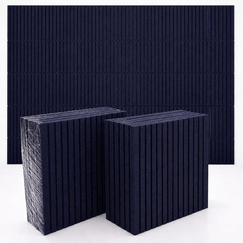 Image of MMT Acoustix Slats Felt Acoustic Panels for Walls | Luxury PET Polyester Sound Absorbing Wall Panels | Echo & Reverb Control | Pin-Friendly Bulletin Board | 30x30 cm Panels | Darknight | Set of 8